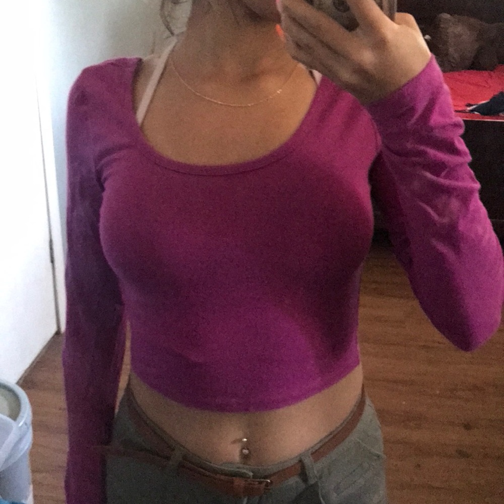 Purple long sleeve crop top